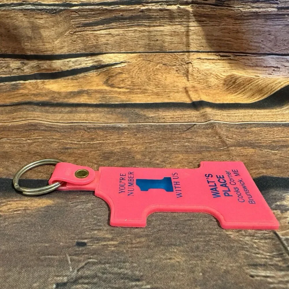 Vintage Walts Place Key Chain Pink Rubber Number 1 Brunswick Maine Advertising